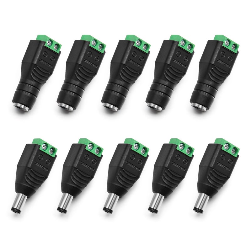CHANZON تشانون 10 قطع موصل جاك طاقة 5.5 مم × 2.1 مم 12 فولت تيار مستمر ومقبس 24 فولت لشريط إضاءة LED وكاميرا CCTV وكابلات الأسلاك - Image 1